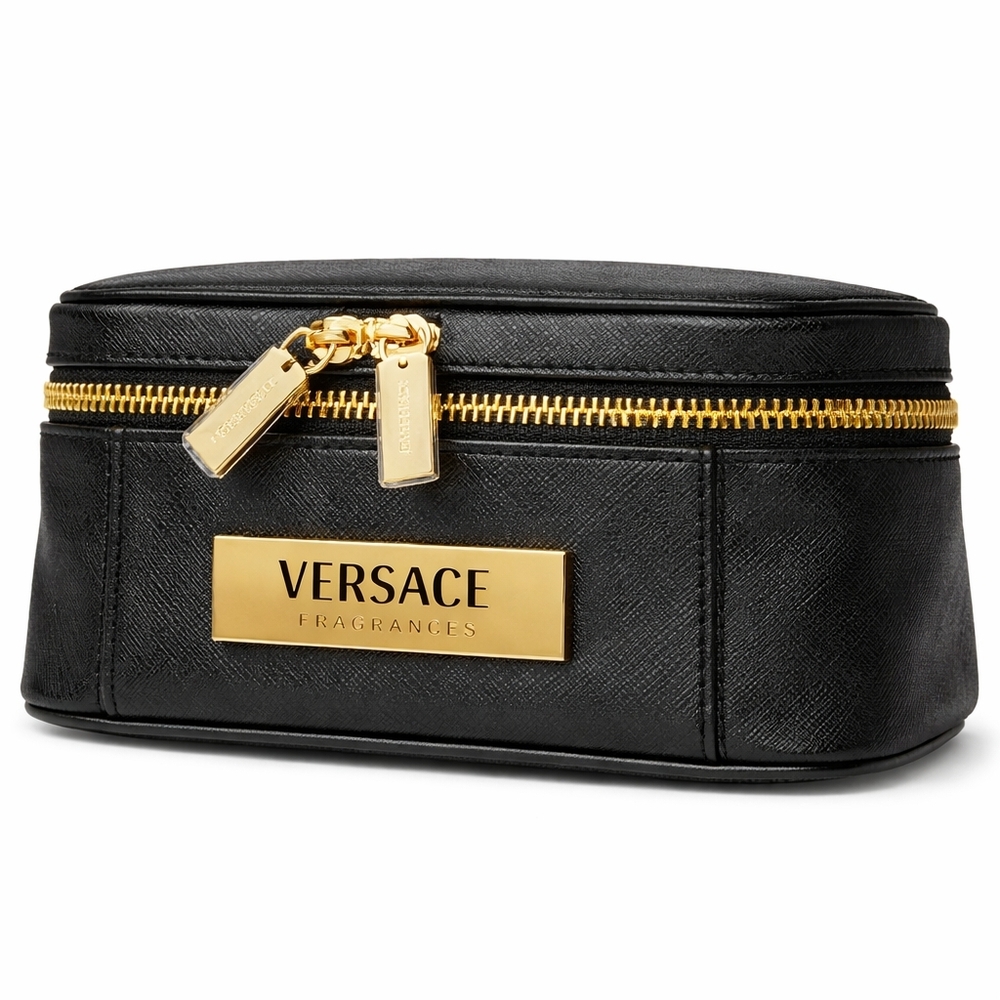Versace Black Cosmetic Makeup Case Gold Zip Travel Organizer NEW